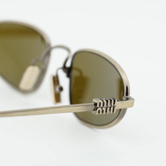 Miu Miu MUA52S 26C09Z Sunglasses Old Gold Rectangle Frame, Dark Brown Lenses main image 8